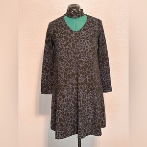 Soon Maternity Elegant Long Sleeve Blue with Black Pattern Midi Dress Size Large